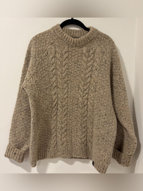 Finisterre Other - Finisterre Men’s Pure New Wool Cable Knit Oat Beige Fisherman Sweater Medium